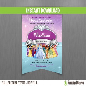 Disney Princess Scroll Birthday Invitation - Instant Download and Edit with Adobe Reader